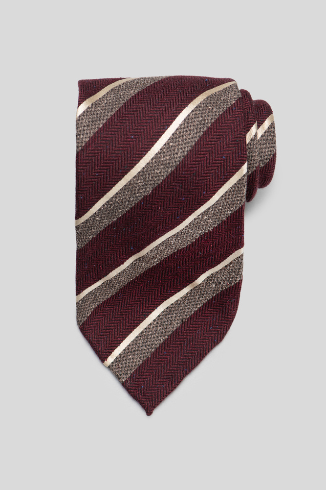 Burgundy & Brown Stripe Raw Wool & Silk Tie | Accessories  Ties